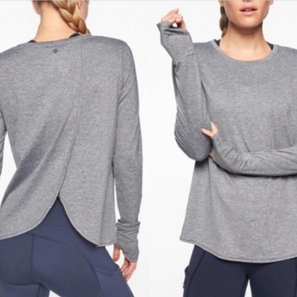 Athleta Sunlover UPF Tulip Gray Long Sleeve Split Hem Back Top - M - Picture 1 of 9